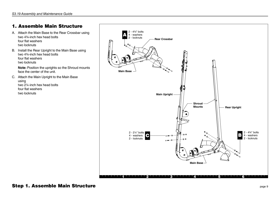 Precor S3-19 manual Assemble Main Structure 