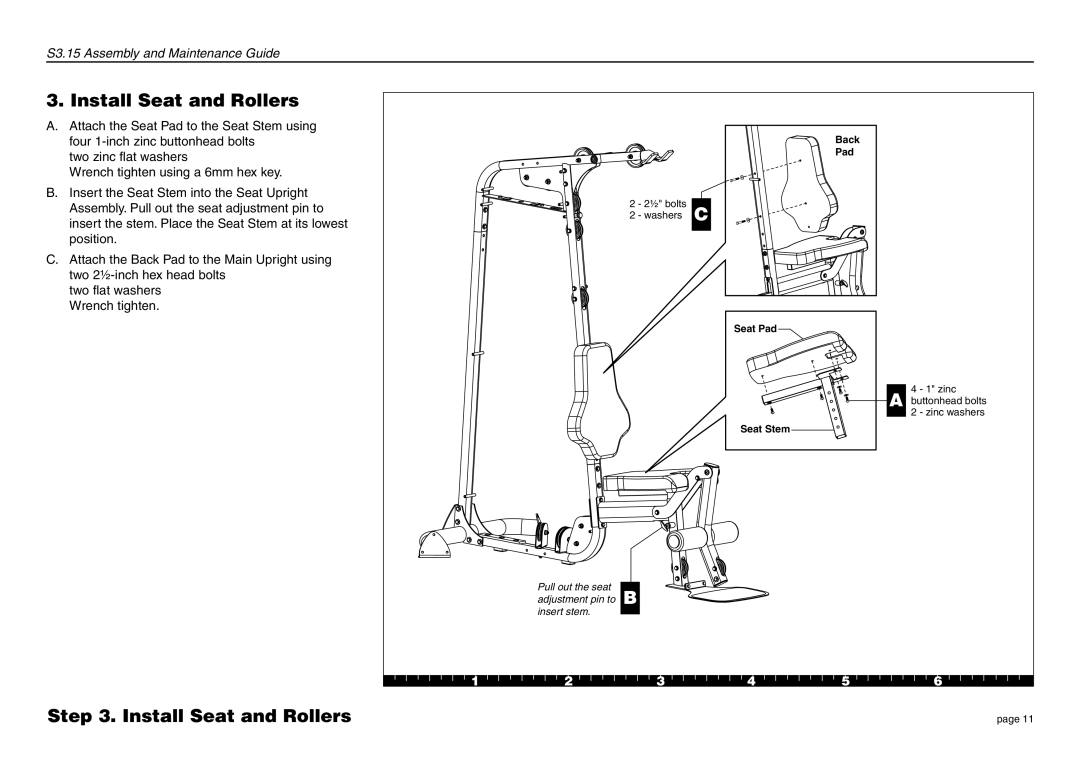 Precor S3.15 manual Install Seat and Rollers 