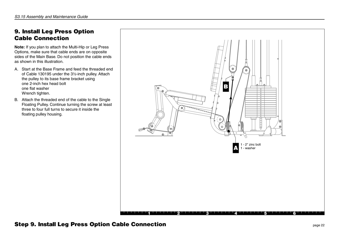 Precor S3.15 manual Install Leg Press Option Cable Connection 