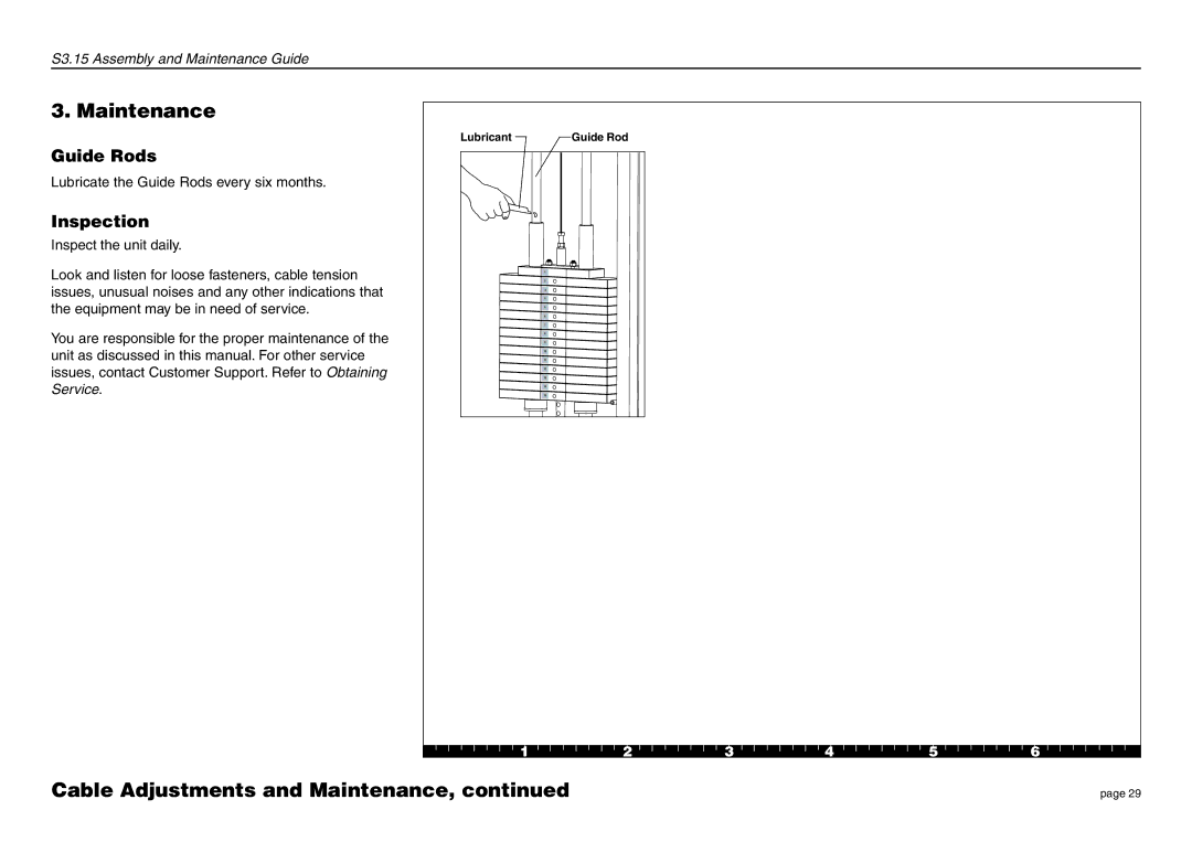 Precor S3.15 manual Maintenance, Guide Rods, Inspection 