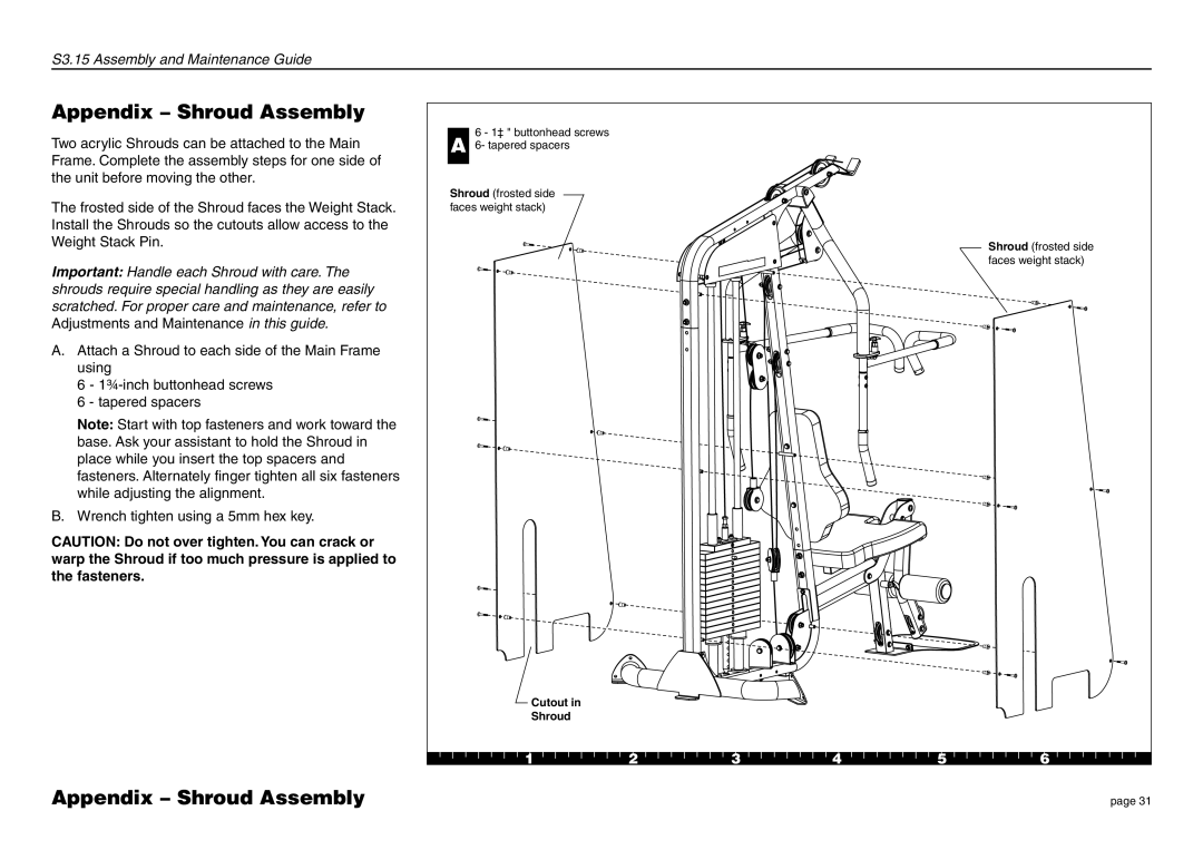 Precor S3.15 manual Appendix Shroud Assembly 