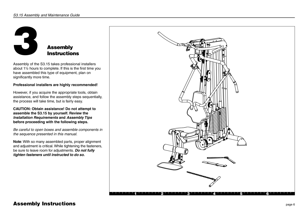 Precor S3.15 manual AssemblyInstructions, Assembly Instructions 