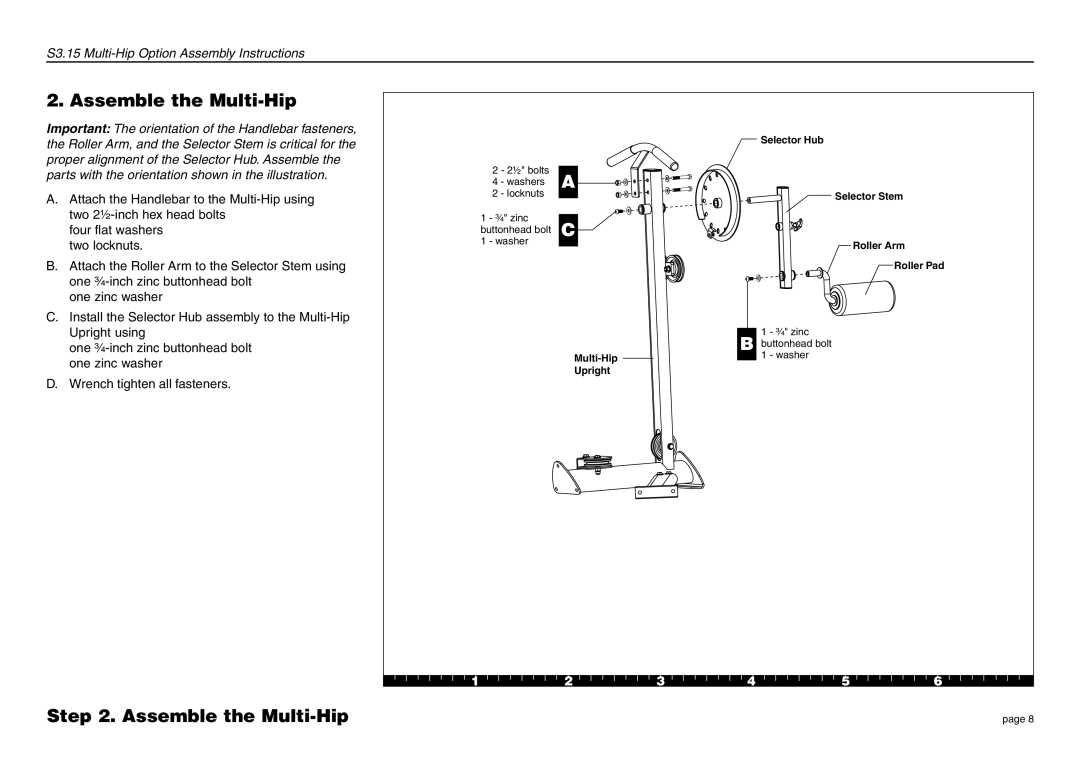 Precor S3.15 manual Assemble the Multi-Hip 