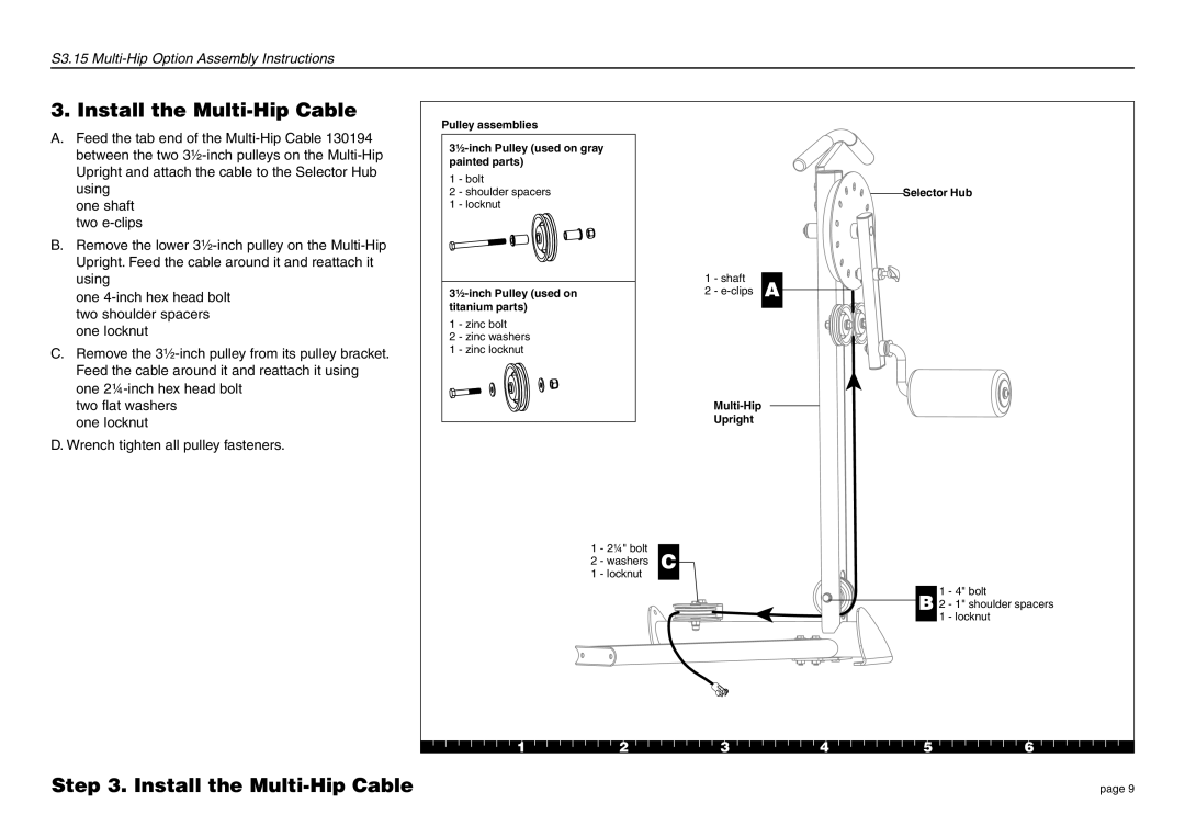 Precor S3.15 manual Install the Multi-Hip Cable 