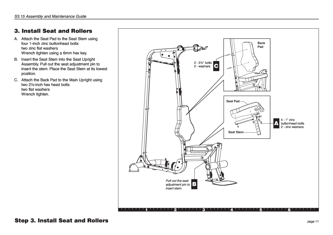 Precor manual Install Seat and Rollers, S3.15 Assembly and Maintenance Guide 