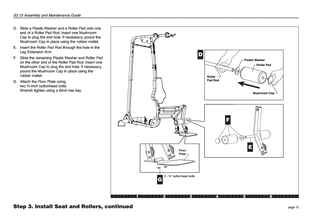 Precor manual Install Seat and Rollers, continued, S3.15 Assembly and Maintenance Guide 