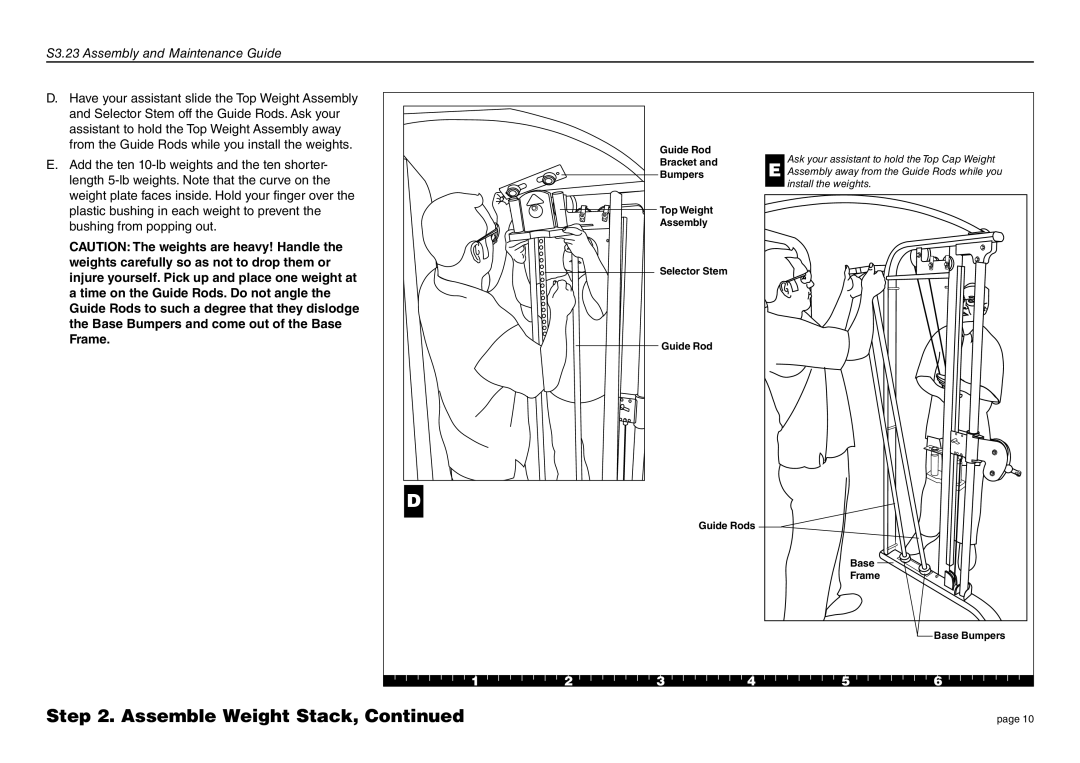 Precor S3.23 manual Install the weights 