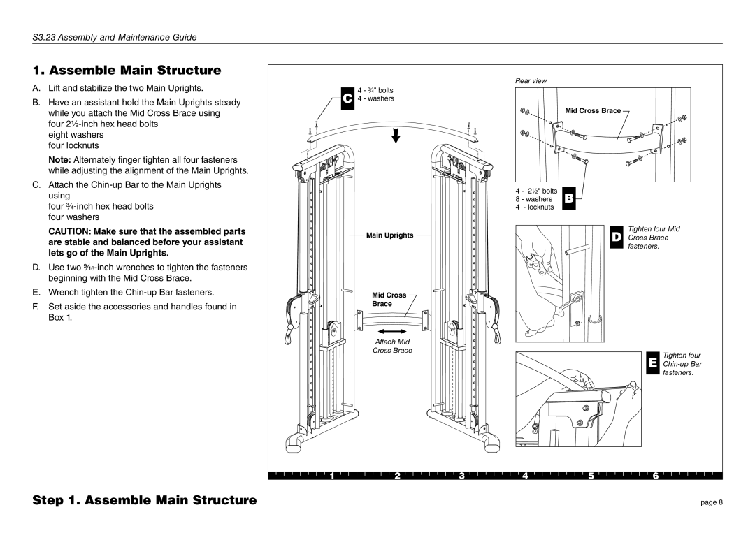 Precor S3.23 manual Assemble Main Structure 