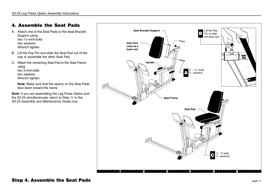 Precor S3.25 manual Assemble the Seat Pads 