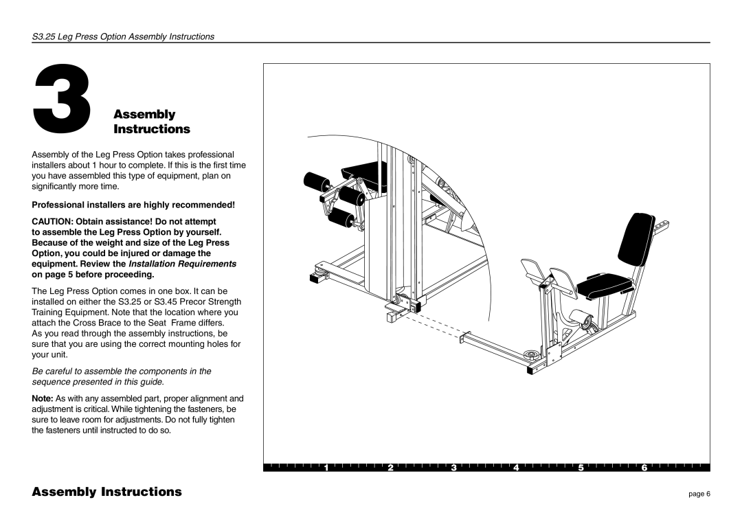 Precor S3.25 manual AssemblyInstructions, Assembly Instructions, Professional installers are highly recommended 