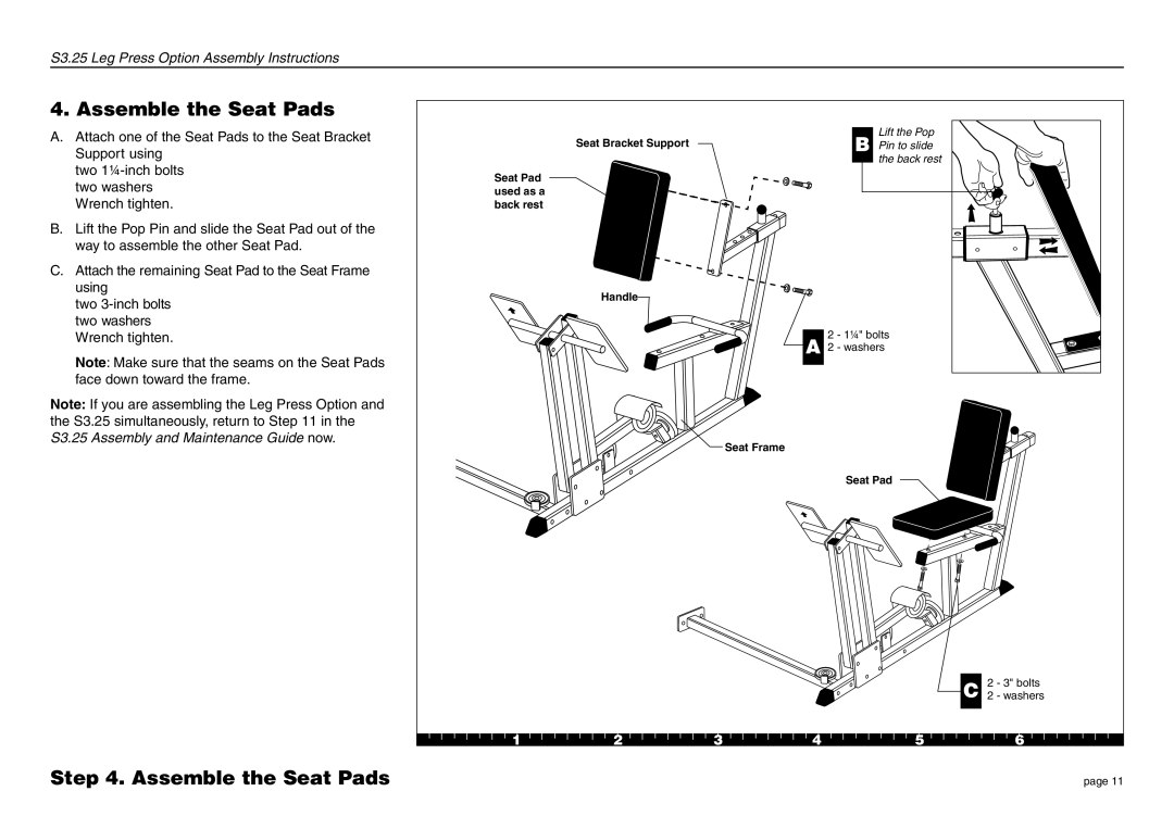 Precor S3.25 manual Assemble the Seat Pads 