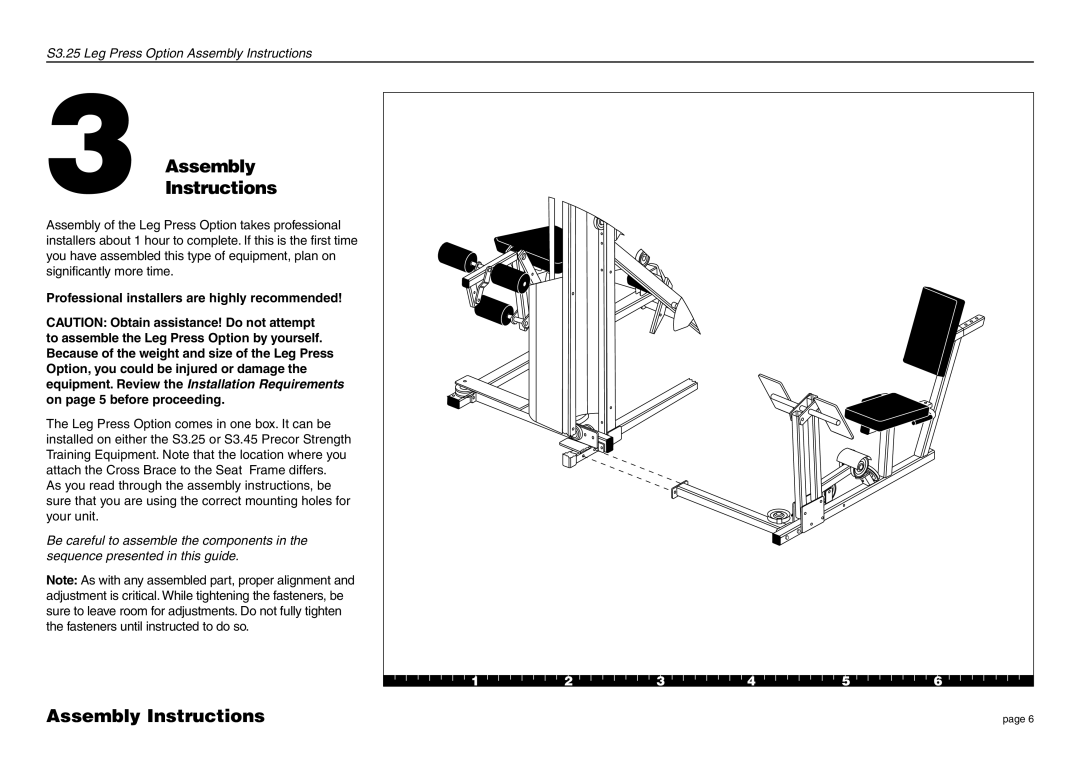 Precor S3.25 manual AssemblyInstructions, Assembly Instructions, Professional installers are highly recommended 