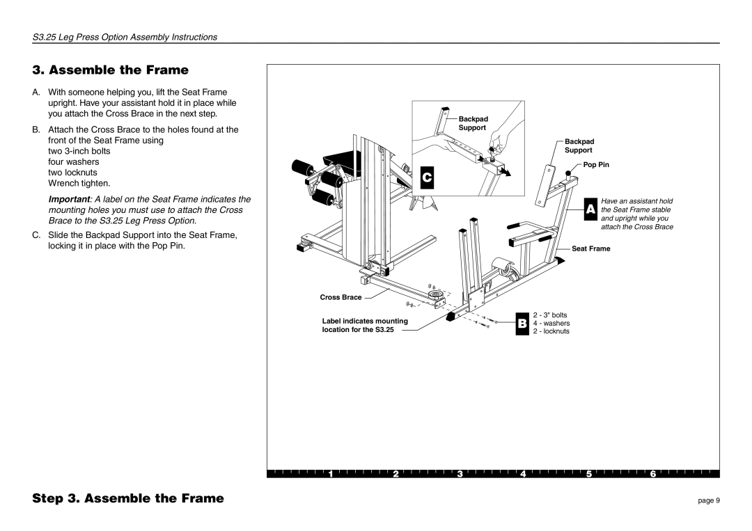 Precor manual Assemble the Frame, Brace to the S3.25 Leg Press Option 