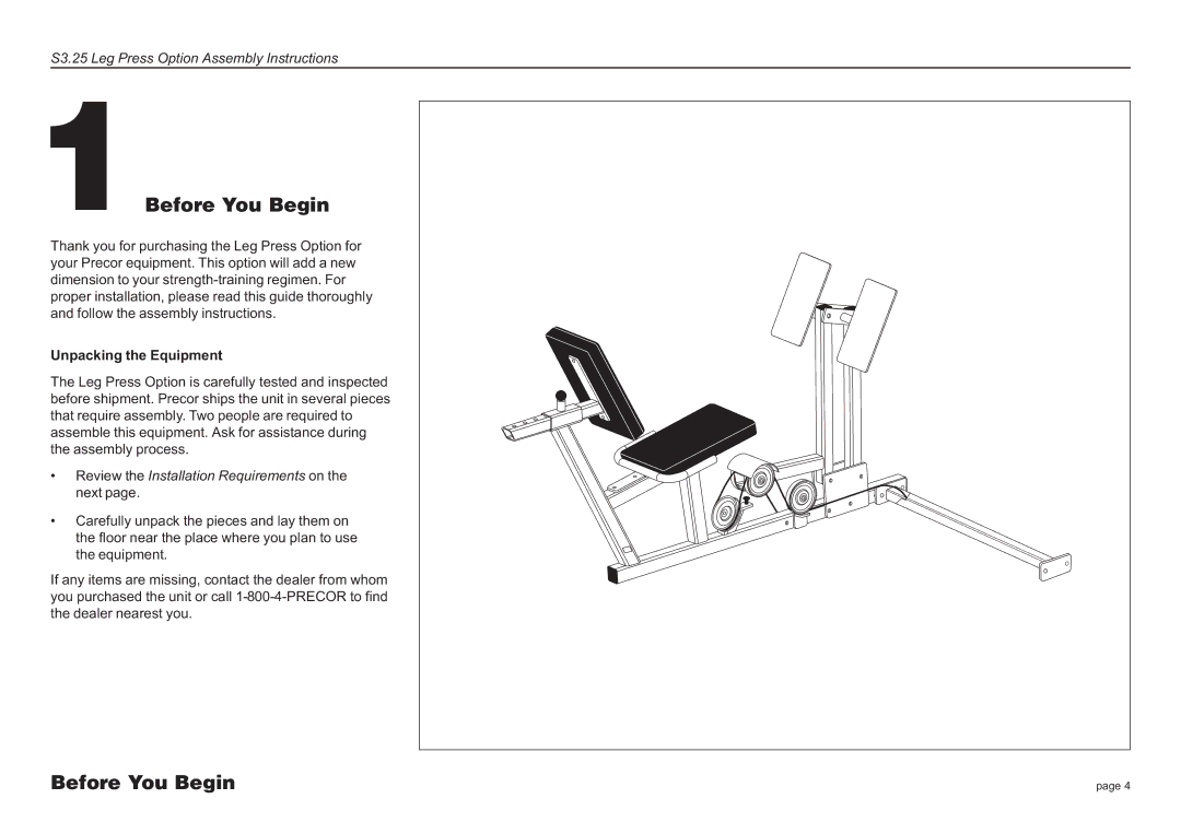 Precor S3.25 manual 1Before You Begin 