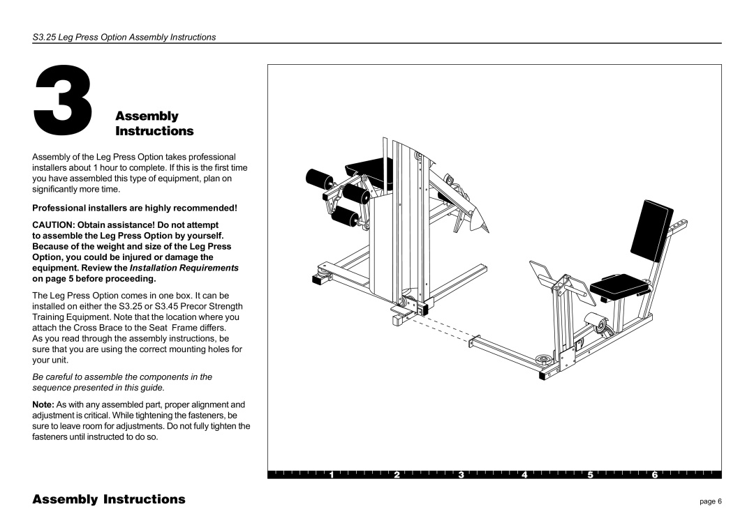 Precor S3.25 manual AssemblyInstructions, Assembly Instructions 