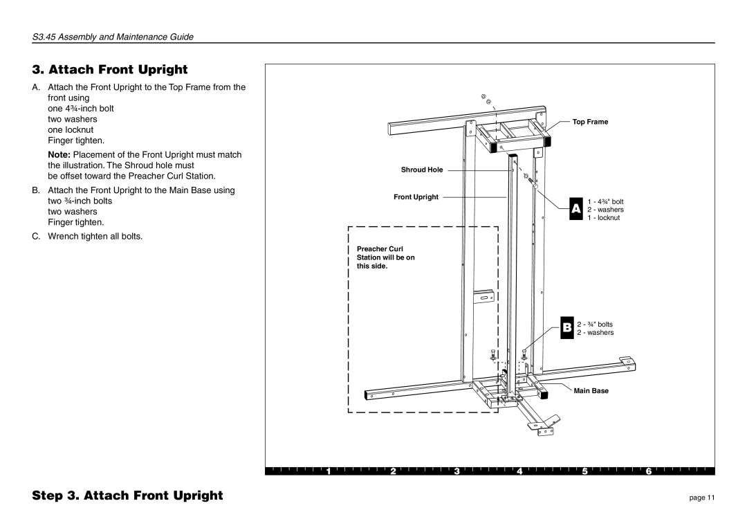 Precor S3.45 manual Attach Front Upright 