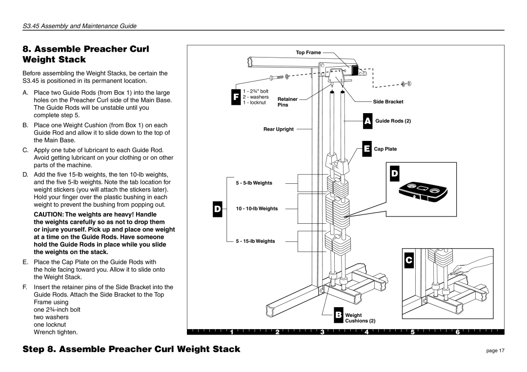 Precor S3.45 manual Assemble Preacher Curl Weight Stack 