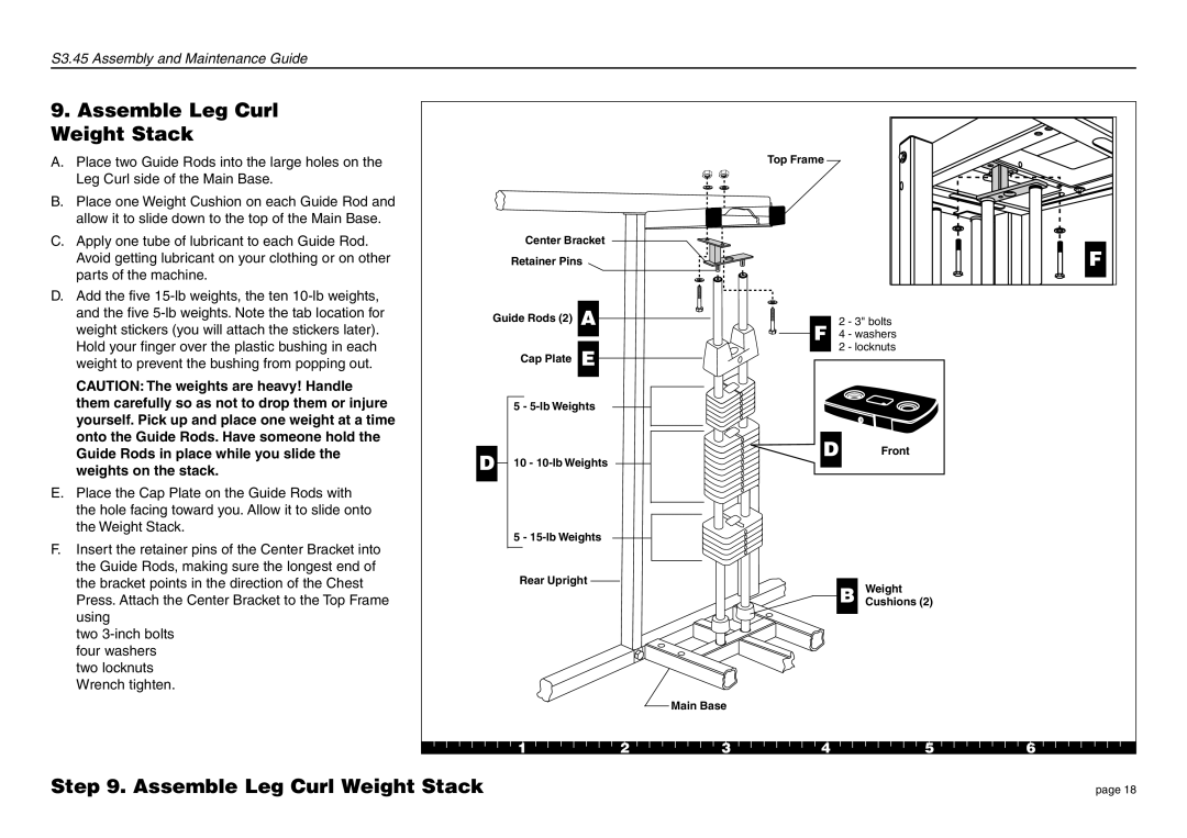 Precor S3.45 manual Assemble Leg Curl Weight Stack 