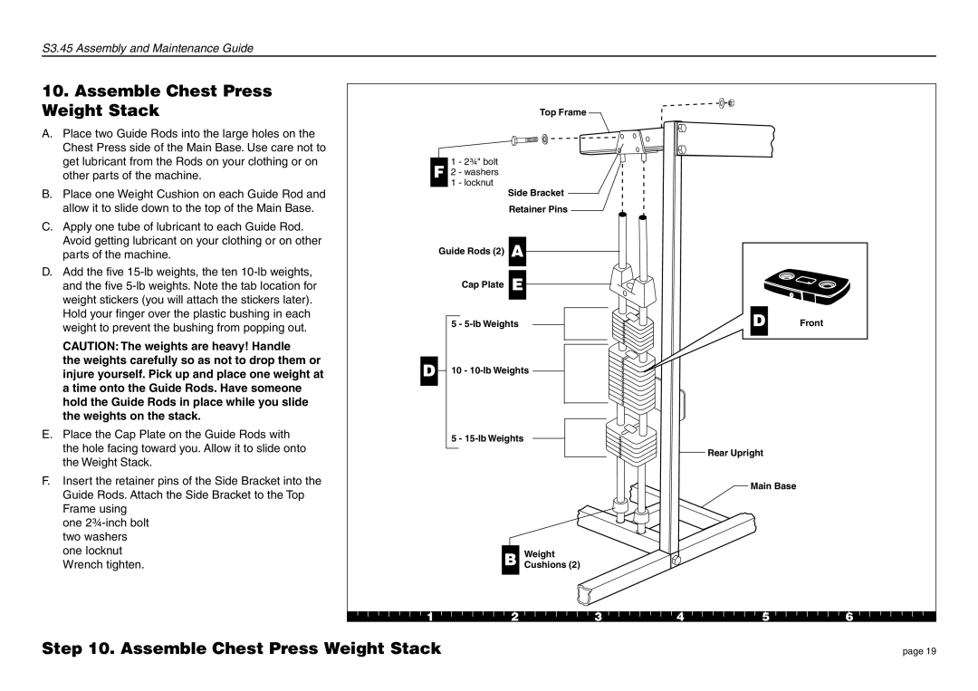 Precor S3.45 manual Assemble Chest Press Weight Stack 