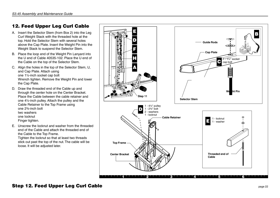 Precor S3.45 manual Feed Upper Leg Curl Cable 