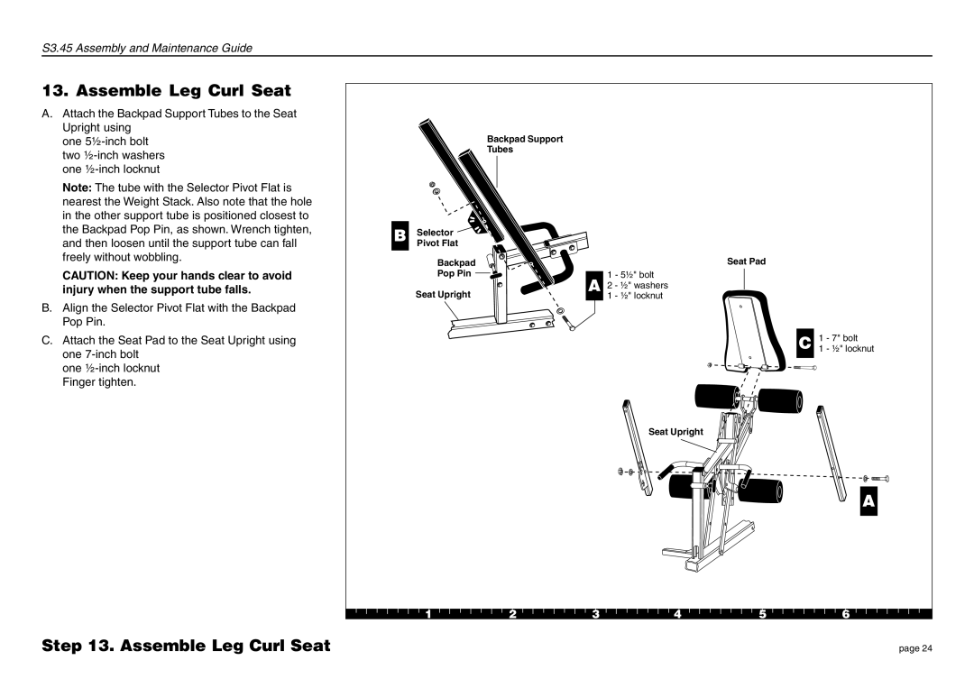 Precor S3.45 manual Assemble Leg Curl Seat 