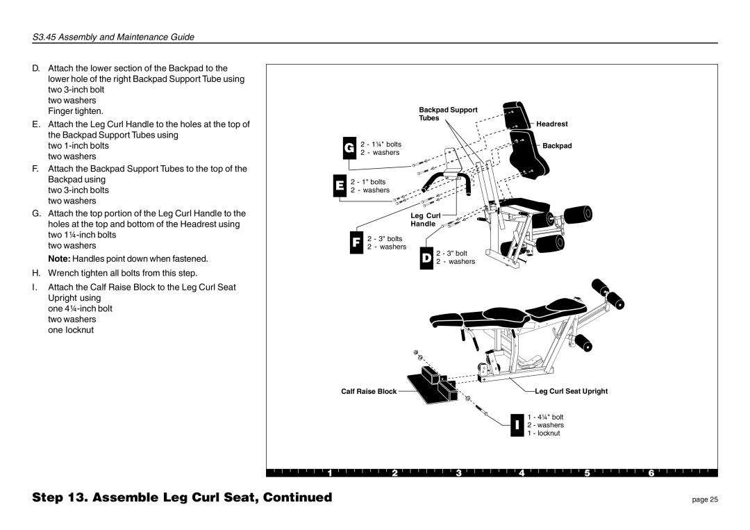 Precor S3.45 manual Backpad Support Tubes 