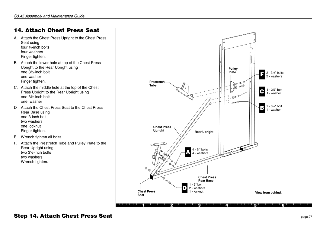 Precor S3.45 manual Attach Chest Press Seat 