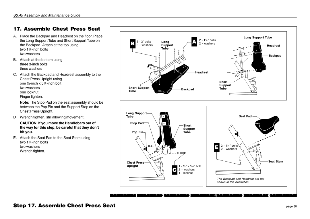 Precor S3.45 manual Assemble Chest Press Seat, Hit you 