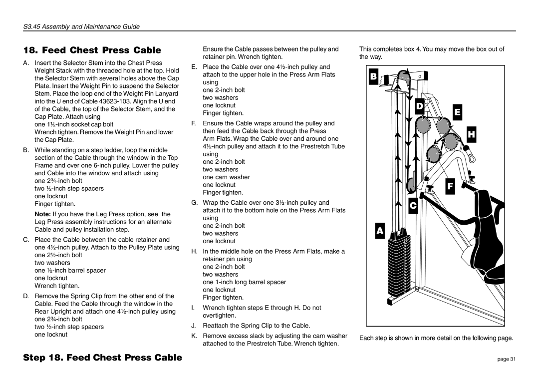 Precor S3.45 manual Feed Chest Press Cable 