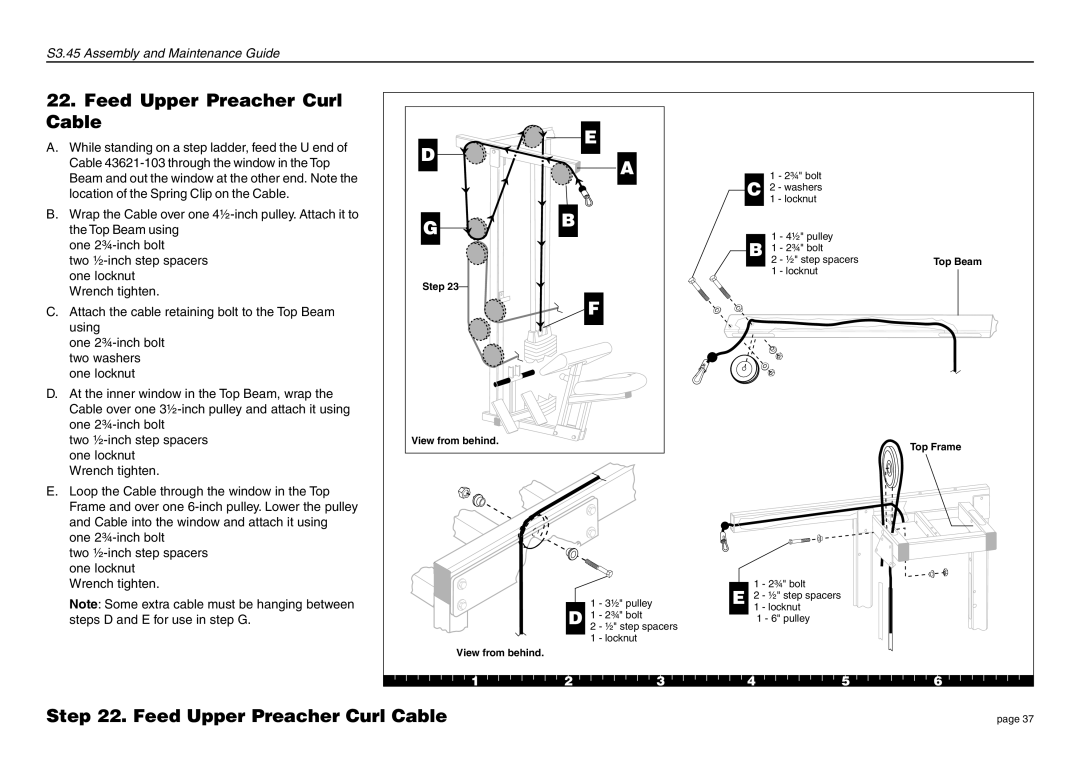 Precor S3.45 manual Feed Upper Preacher Curl Cable 