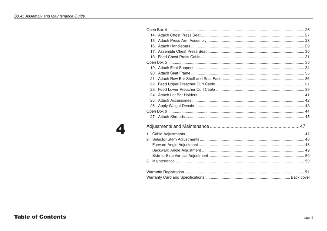 Precor S3.45 manual Adjustments and Maintenance 