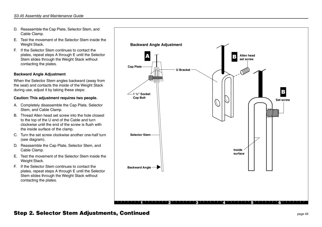 Precor S3.45 manual Backward Angle Adjustment 