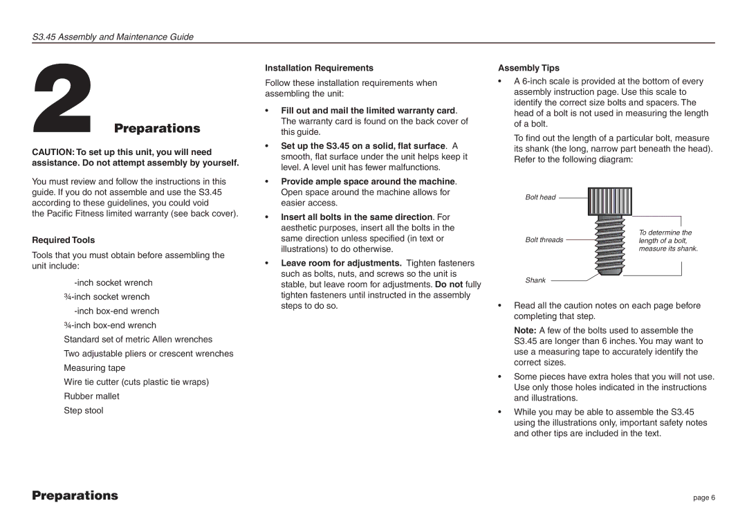 Precor S3.45 manual Preparations, Required Tools, Installation Requirements 