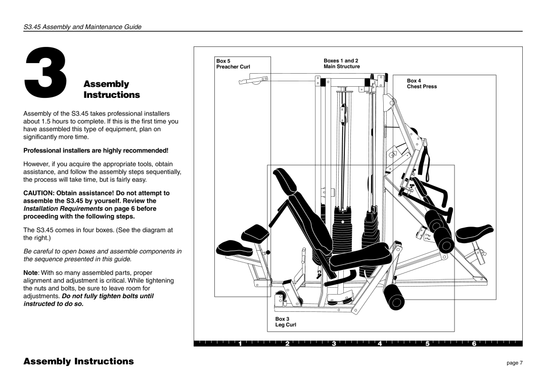 Precor S3.45 manual AssemblyInstructions, Assembly Instructions, Professional installers are highly recommended 