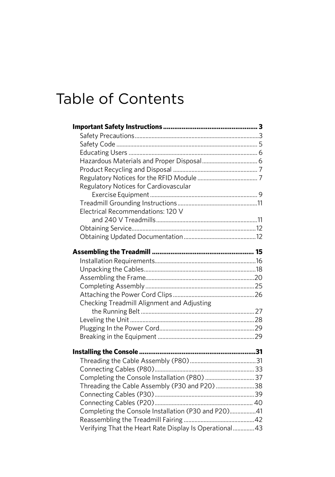 Precor TRM 800 warranty Table of Contents 