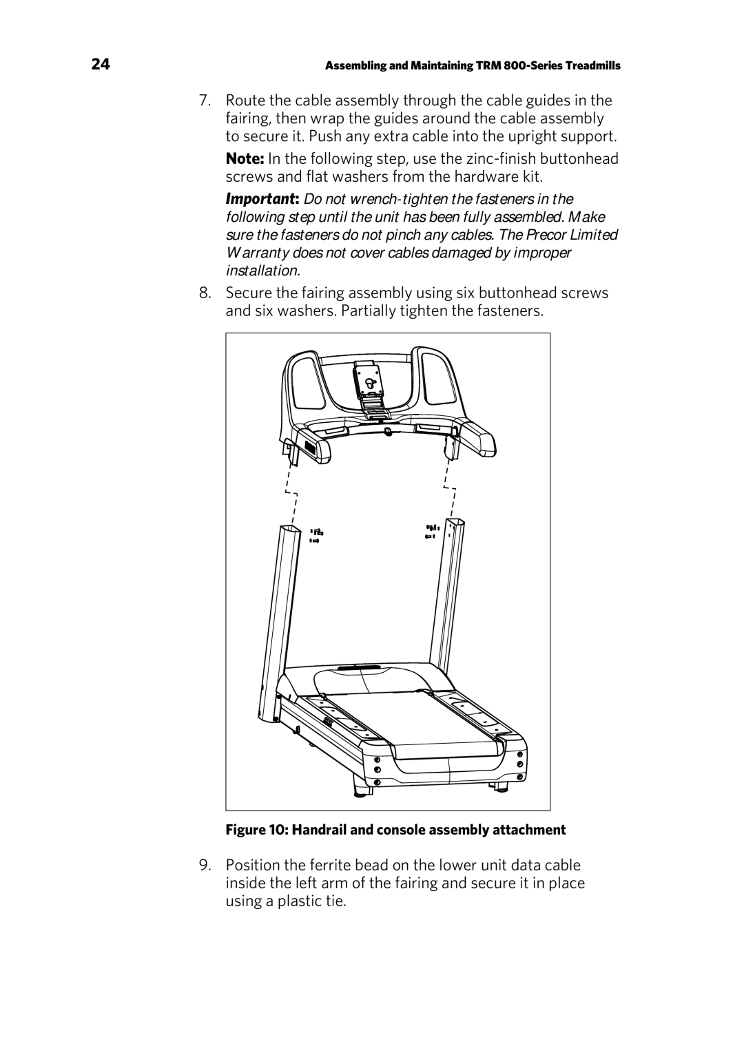 Precor TRM 800 warranty Handrail and console assembly attachment 