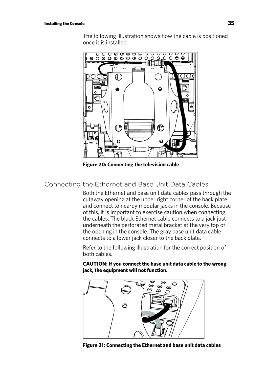 Precor TRM 800 warranty Connecting the Ethernet and Base Unit Data Cables, Connecting the television cable 