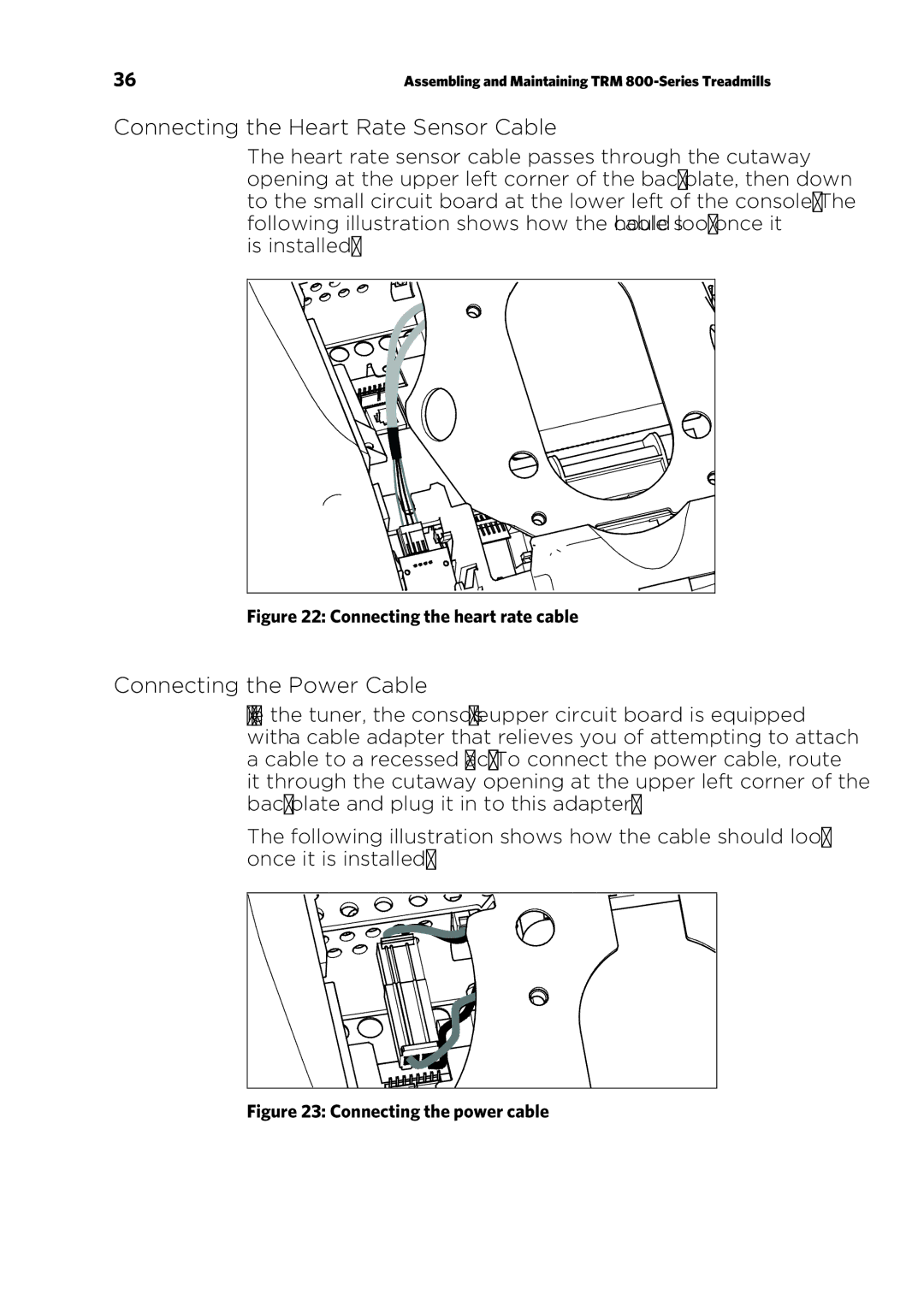 Precor TRM 800 warranty Connecting the Heart Rate Sensor Cable, Connecting the Power Cable 