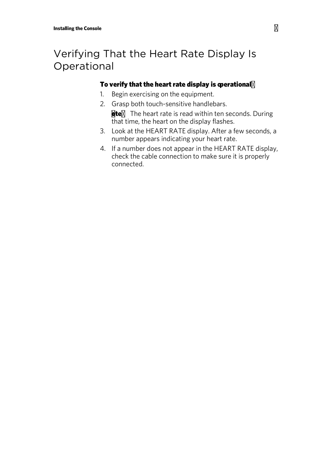 Precor TRM 800 Verifying That the Heart Rate Display Is Operational, To verify that the heart rate display is operational 