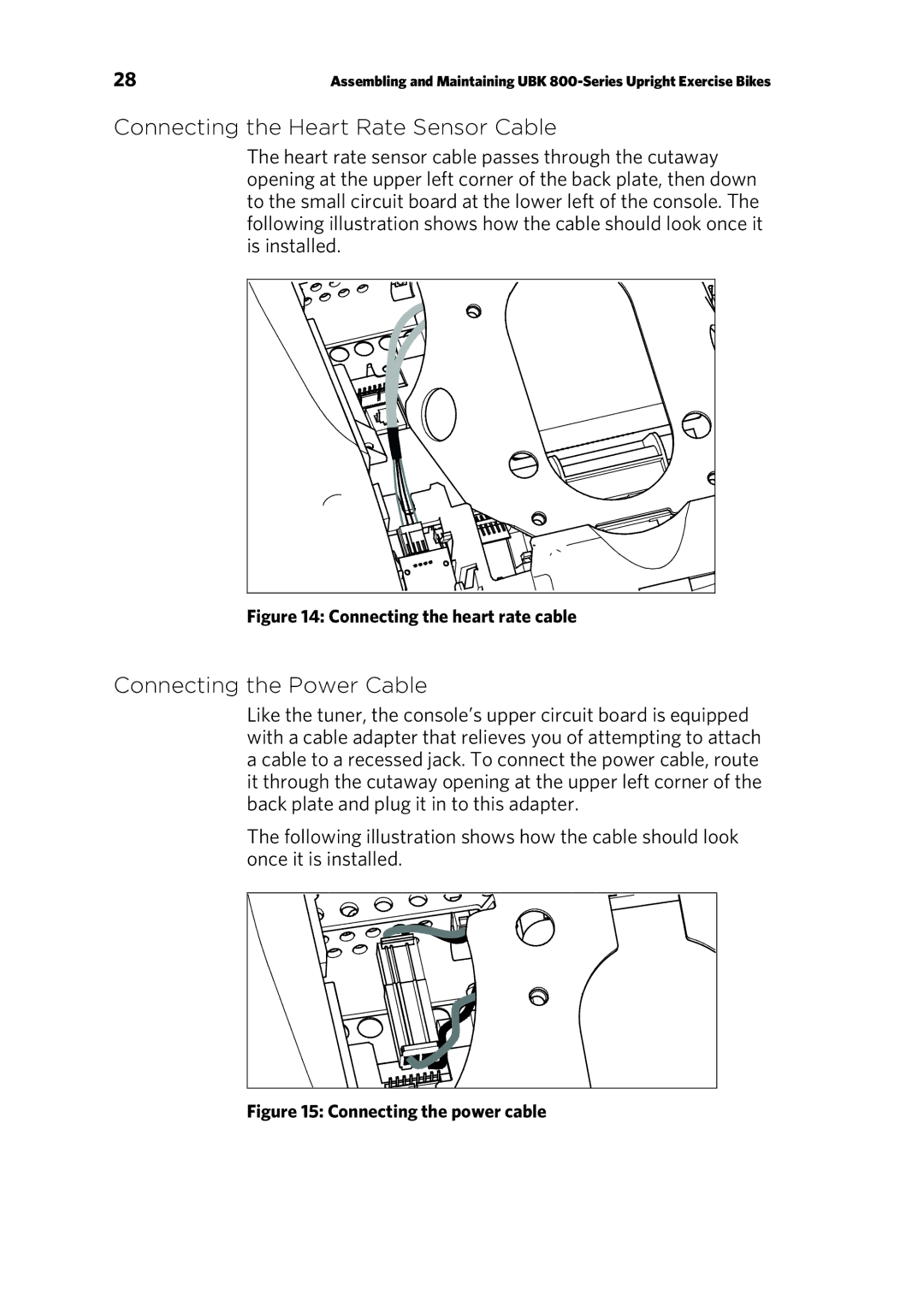 Precor UBK 800-SERIES warranty Connecting the Heart Rate Sensor Cable, Connecting the Power Cable 