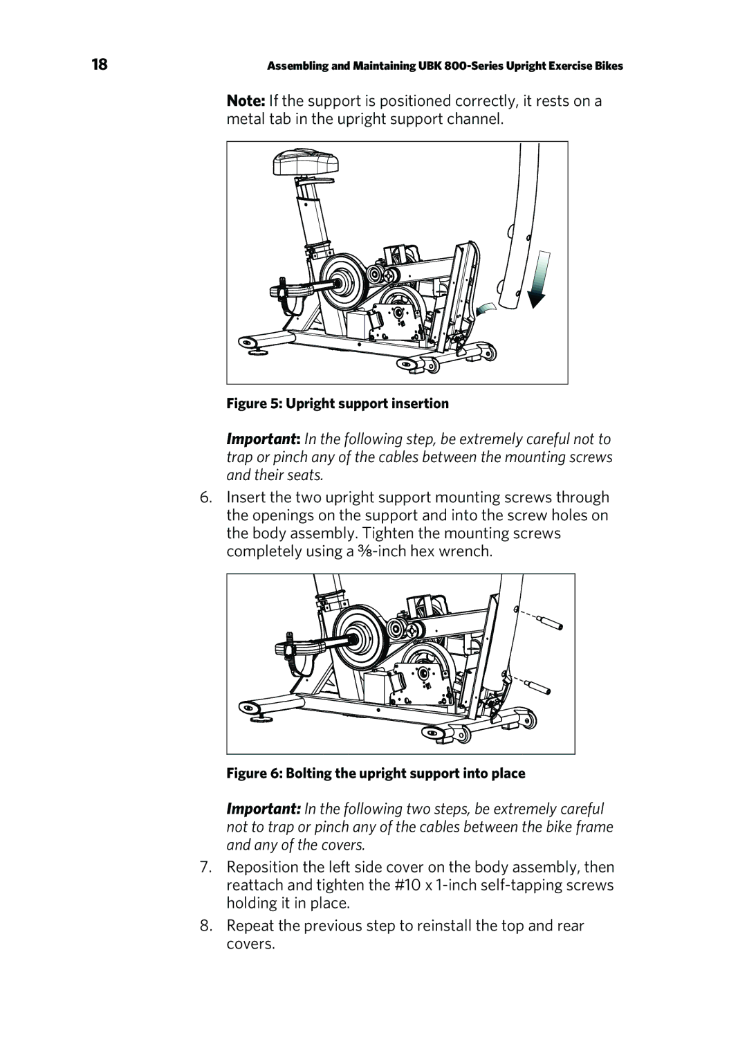 Precor UBK 800 warranty Upright support insertion 