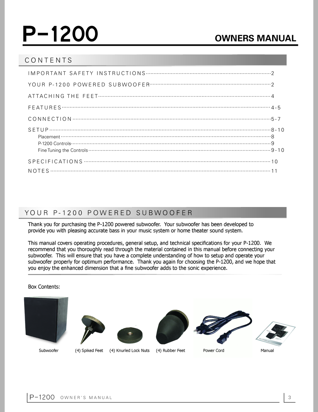 Preference Audio P-1200 owner manual N T E N T S 