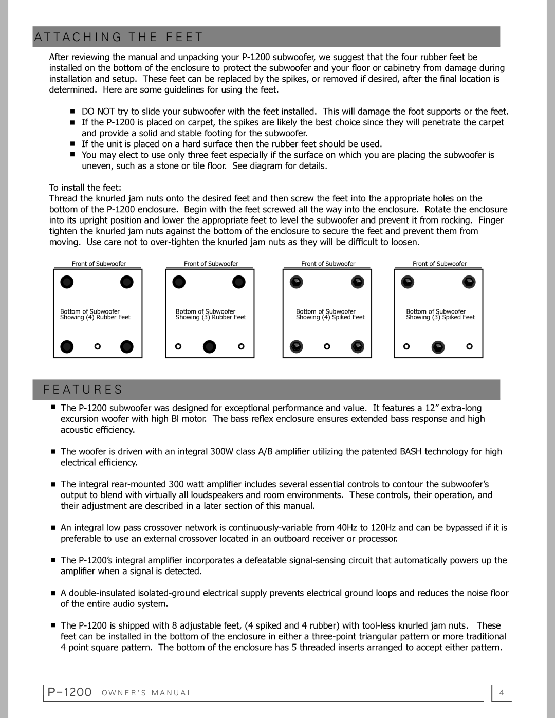 Preference Audio P-1200 owner manual T a C H I N G T H E F E E T, A T U R E S 