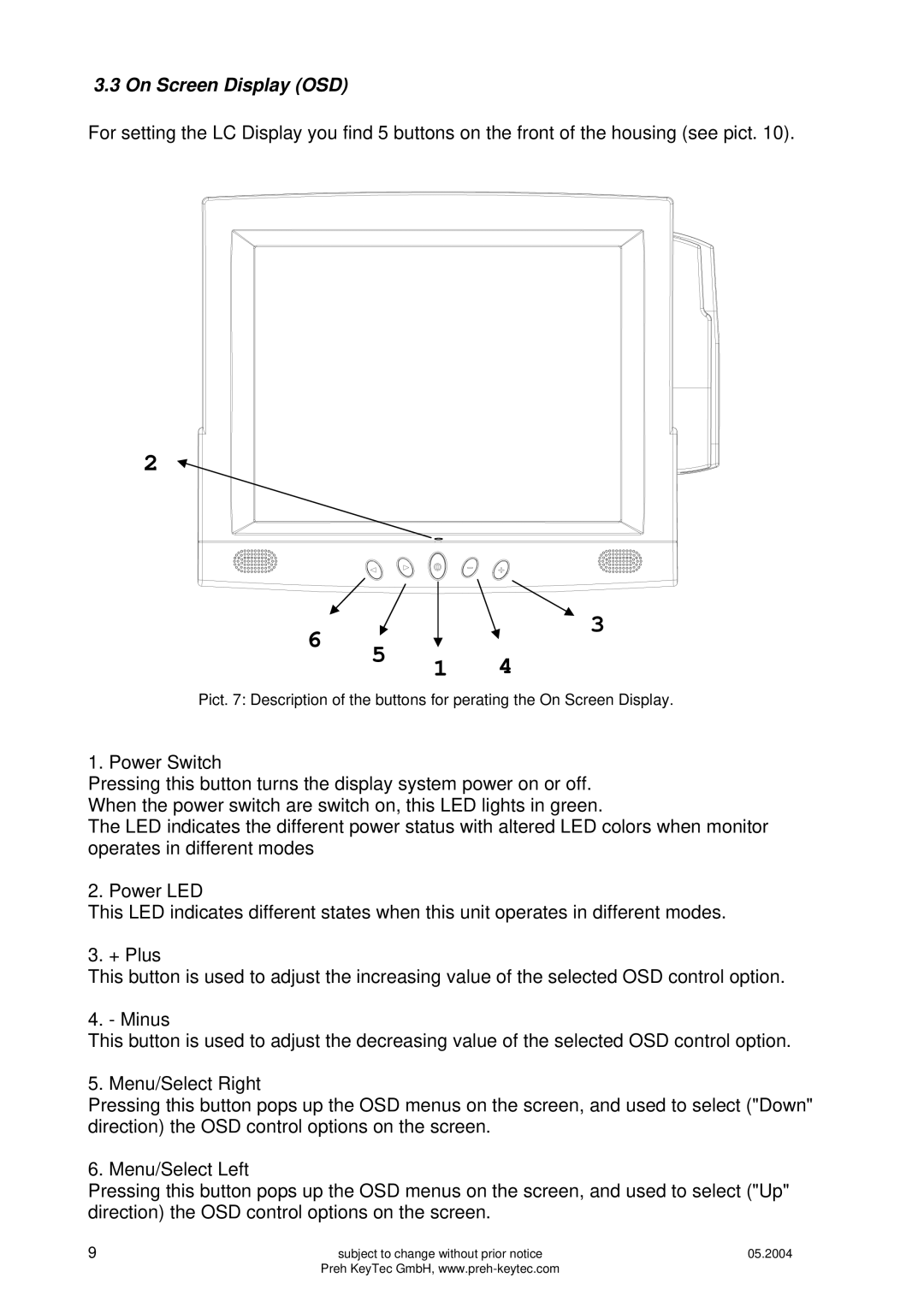 Preh MC15T5 manual On Screen Display OSD 