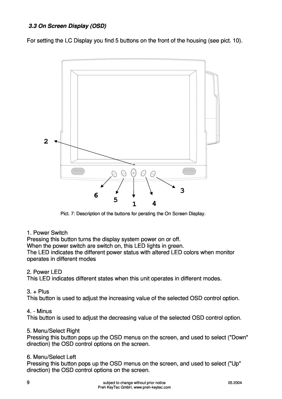 Preh MC15T5 manual On Screen Display OSD 