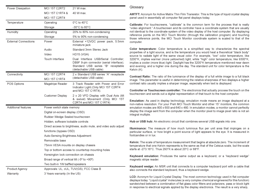 Preh MCI 15T manual Glossary 