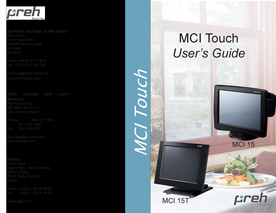 Preh manual MCI Touch, User’s Guide, MCI MCI 15T, Germany and rest of the world, USA, Canada and Latin America, France 