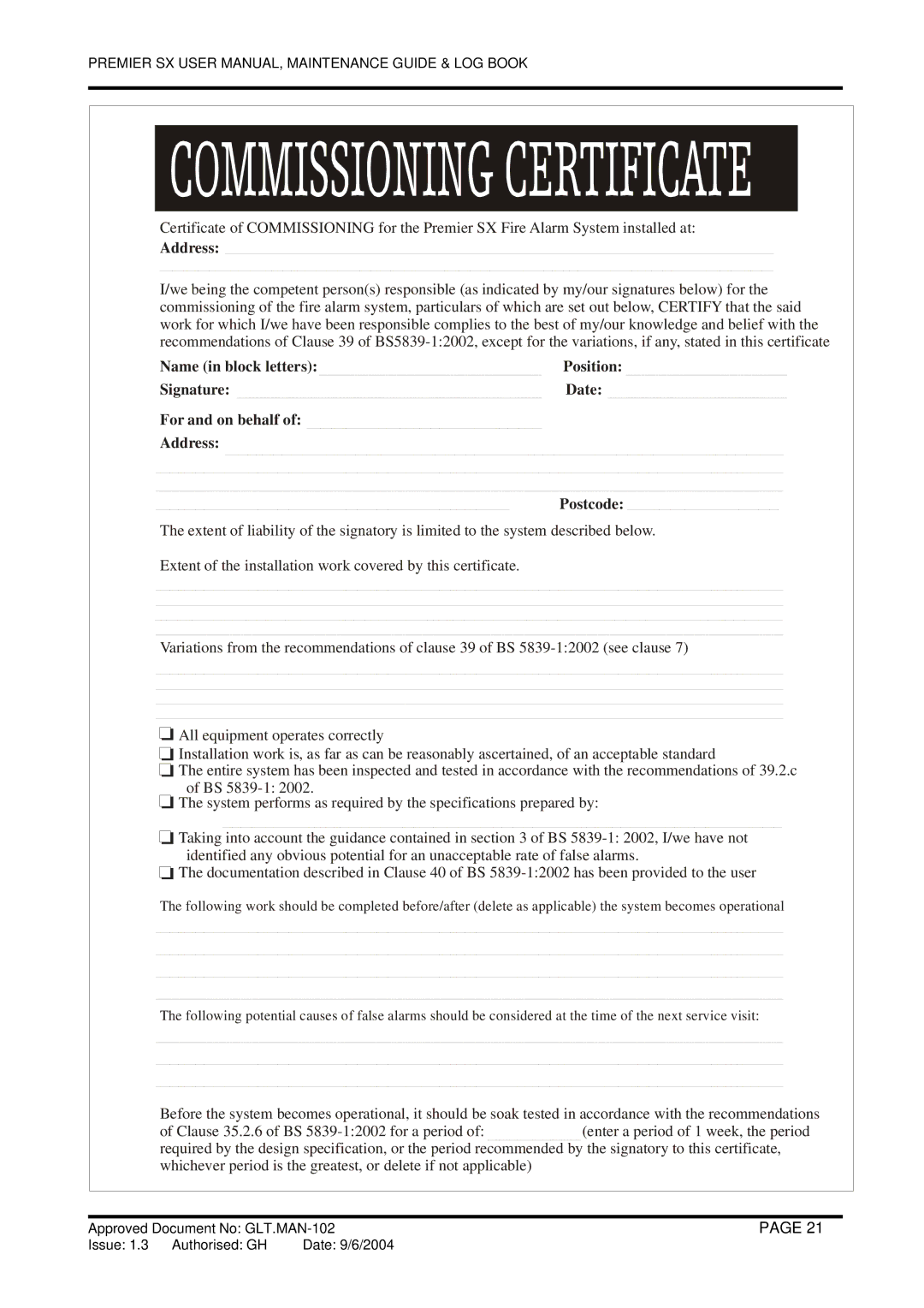 Premier Fire Alarm Control Panel user manual Address 