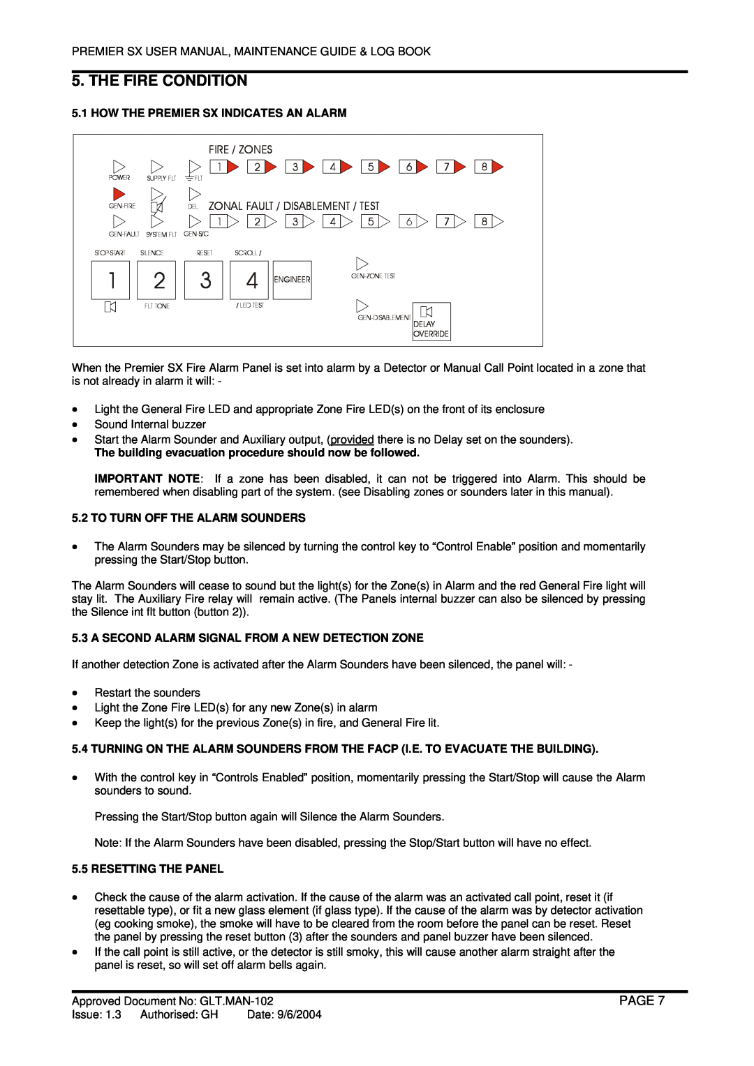 Premier Fire Alarm Control Panel user manual The Fire Condition, Page, To Turn Off The Alarm Sounders, Resetting The Panel 
