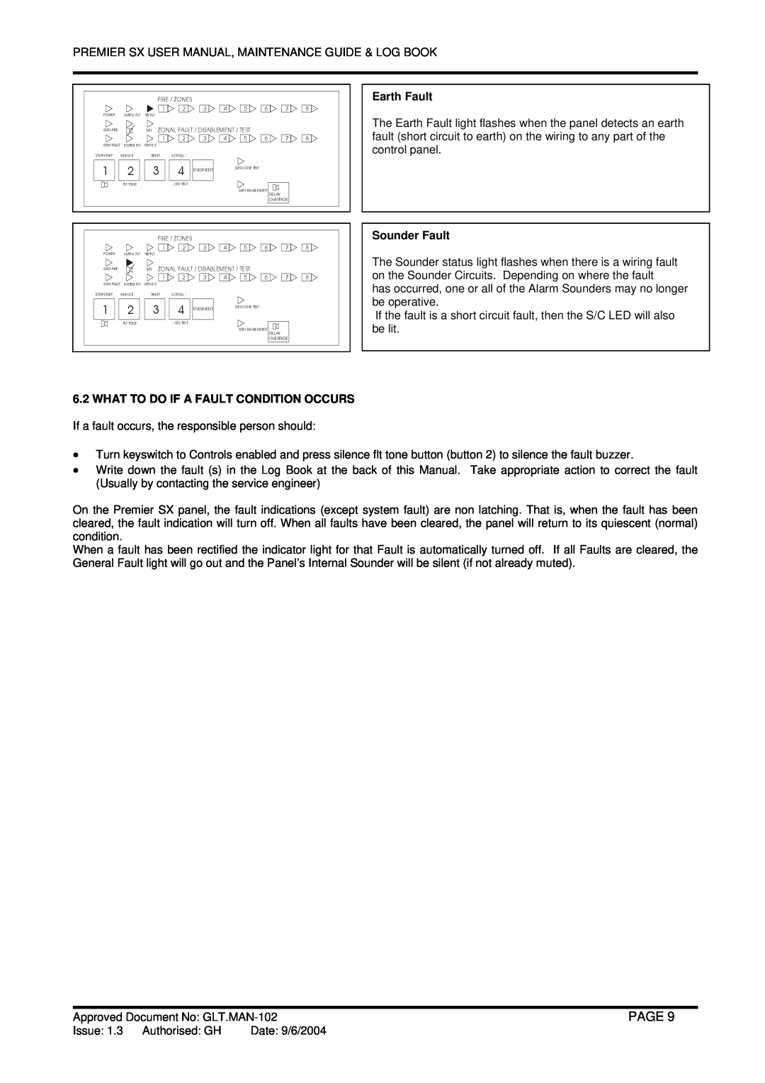 Premier Fire Alarm Control Panel user manual Page, Earth Fault, Sounder Fault, What To Do If A Fault Condition Occurs 
